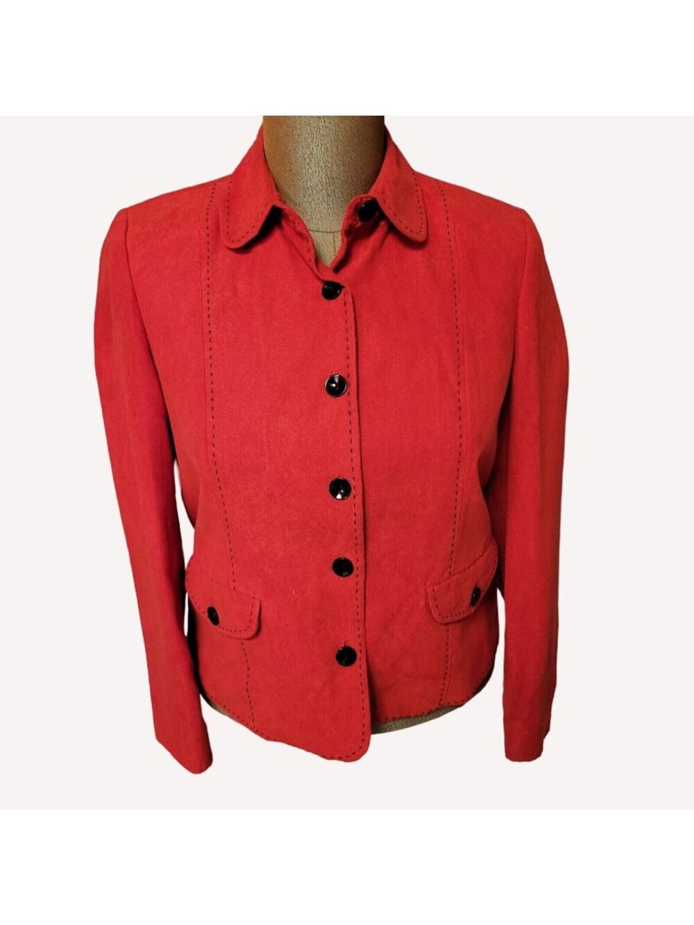 Vtg Alfred Dunner Womens 6P Red Button Up Faux Suede Blazer Classic Academic